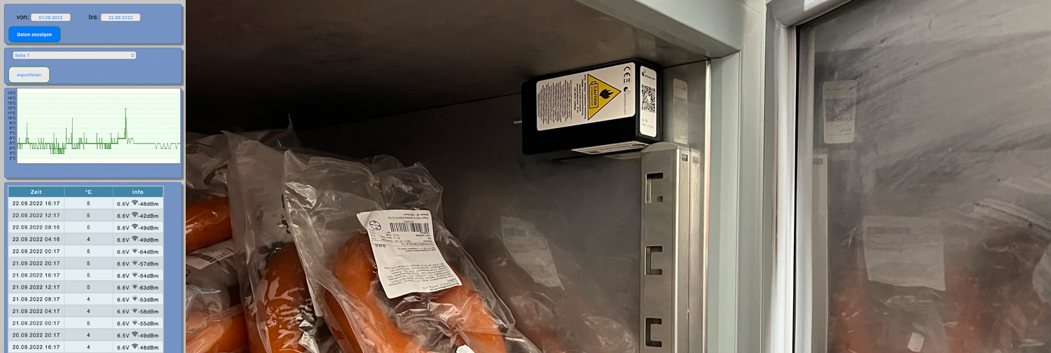 Sencono Sensoreinheit in einem KITA-Kühlschrank zur Temperaturüberwachung