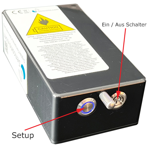 Sencono Sensorbox, Erläuterung der einfachen Setupfunktion mit nur zwei Tasten.